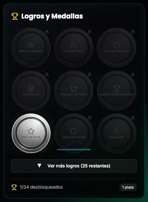 Pantalla de logros y medallas de la app